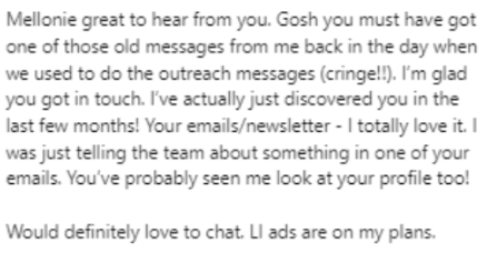 Linkedin Message comment